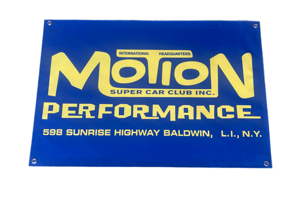MOTION PERFORMANCE Super Cars Blue Garage Banner