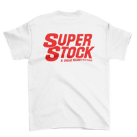 SUPER STOCK & DRAG Illustrated Magazine White Tee Red Print