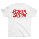 SUPER STOCK & DRAG Illustrated Magazine White Tee Red Print