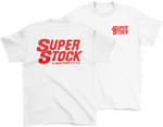 SUPER STOCK & DRAG Illustrated Magazine White Tee Red Print